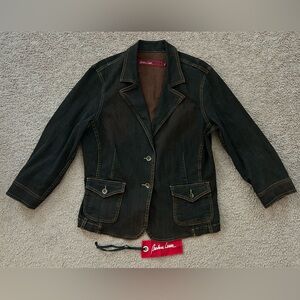 Barbara Lesser Fibers Women’s Brown Denim Style Women's Blazer Jacket size XL